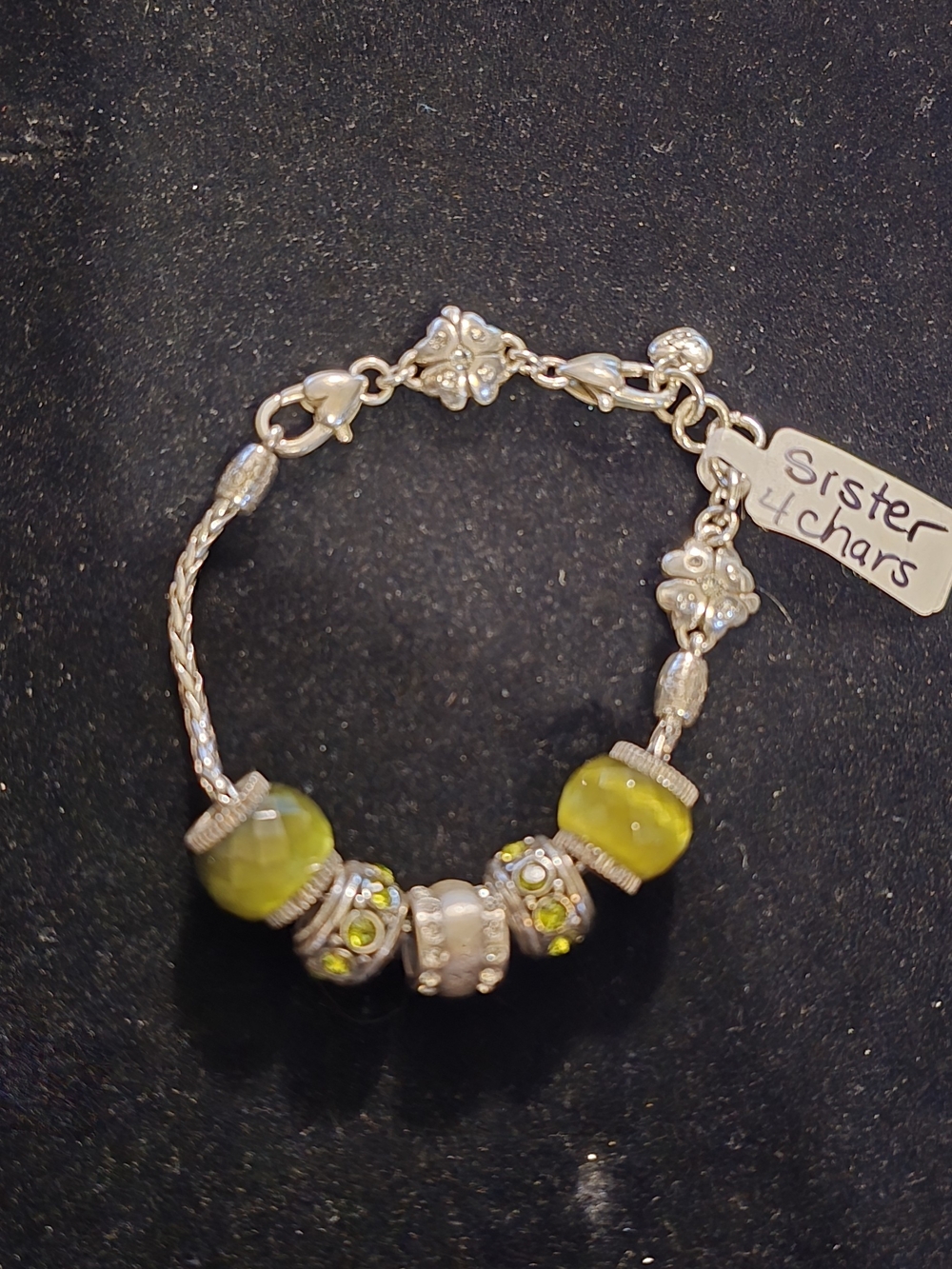 Brighton Silver Bracelet with Lime and Light Green Beads
